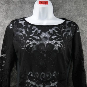 Free People Shirt Womens Medium Black Lace Wild Roses Top Sheer Mesh Blouse TAGS - Picture 1 of 9