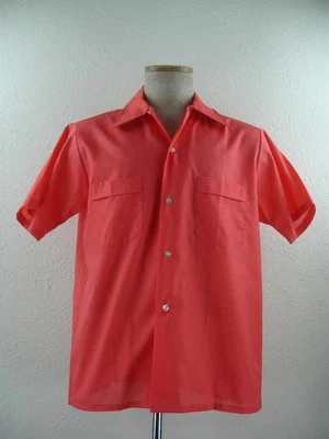 Men's M 15 15.5 Vtg 1950's Durable Press Short Sleeve Shirt Coral Dagger Collar - Image 1 of 4