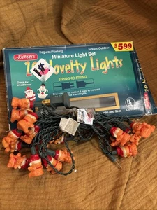 Vintage Teddy Bear Santa Claus Hat Plastic Blow Mold String Lights (one missing) - Picture 1 of 5