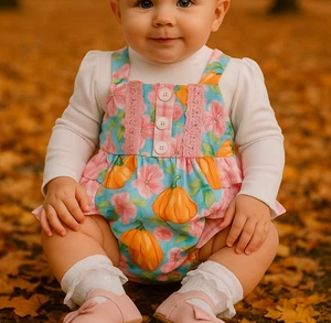 Mameluco Ricrac & Volantes Bebé Niña Calabaza Floral Burbuja Talla 3-6M Acción de Gracias - Imagen 1 de 13