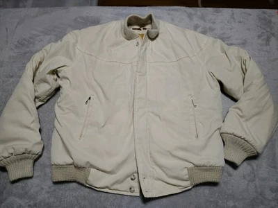 Chaqueta VINTAGE Original Varsity by Catalina Hombres 40 Beige Forrada Bombardero Cremallera Completa Foto 1 de 4