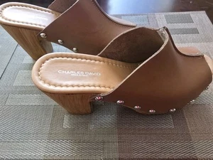 Charles and David Brown Platform Mules Clogs 9 (40) Studded Hippie Rocker EUC - Picture 1 of 5