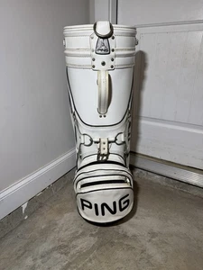 Vintage Ping Golfschlägertasche Leder/Vinyl weiß schwarz Besatz 6-Wege-Teiler & Abdeckung - Bild 1 von 14