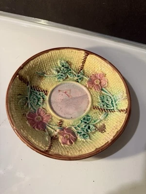 Majolica Wild Rose and Rope Pattern Antique Round Platter - Image 1 of 3