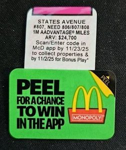 2025 MCDONALD’S MONOPOLY PEZZI SCEGLI UNA PROPRIETÀ - COMPLETA IL TUO SET - SPEDIZIONE VELOCE - Foto 1 di 17