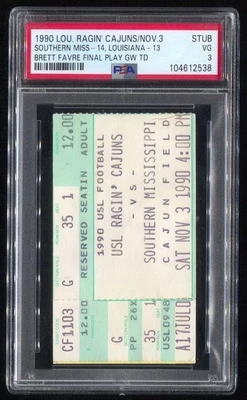 Brett Favre Final Play Gw Td - PSA 3 Ticket 1990 Southern Miss. Louisiana - Image 1 of 2