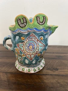 Arte popular hecho a mano jarra caprichosa colorido estudio cerámica decoración del hogar - Imagen 1 de 11