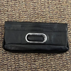 Borsetta pochette Banana Republic in pelle nera pieghevole argento grande - Foto 1 di 6