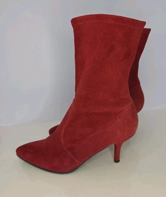 Botas de meia Stuart Weitzman camurça vermelha salto alto tamanho 6.5 festa de Natal - Imagem 1 de 4
