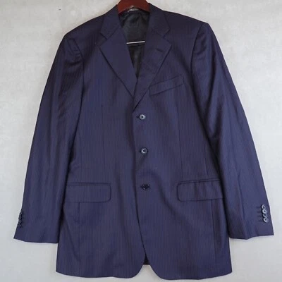 SALVATORE FERRAGAMO Blazer a Rayas Azul Marino Lana Hombres Abrigo Deportivo Chaqueta 40R Foto 1 de 4
