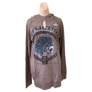 Sinful Affliction Medium Hoodie Sweatshirt Lace Sleeves Made USA Skull Biker Y2K - Picture 1 of 6