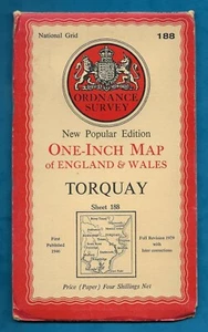 C1954 ORDNANCE SURVEY ONE-INCH MAP SHEET 188 TORQUAY - Bild 1 von 8