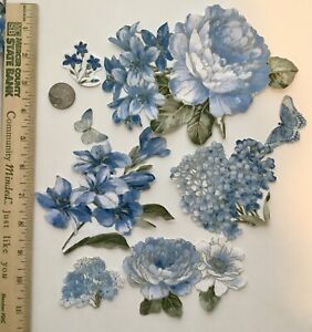 Pretty Blue Floral Flowers Fabric Appliques Magnolia Pearl DIY Shabby Victorian