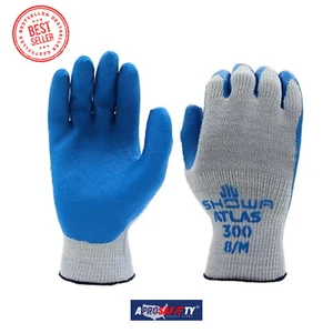 SHOWA Atlas 300 Natural Latex Palm Coated Gnral Purpose Work Glove, Blue, 1 Pair - Picture 1 of 7