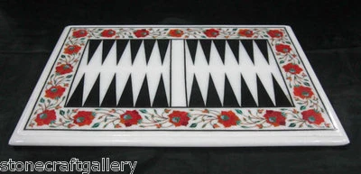 18" x 12" Marble Backgammon Table Top Malachite Inlay Home Decor - Image 1 of 2