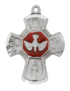 Four Way Medal Christian Jewelry Pewter Plated with 24In Stainless Steel Chain - Picture 1 of 1