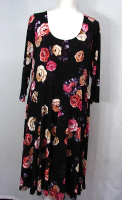 Torrid Dress Black Dark Floral Sz 2X Knee Length 3/4 Sleeve Boho Feminine - Image 1 of 4