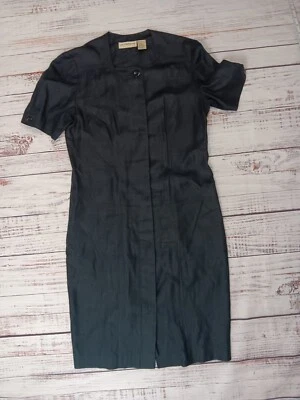 Liz Claiborne Midi Shirt Dress Women's 6  Black 100% Linen Button Lagenlook  - Image 1 of 4