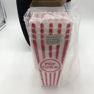 4Pcs Plastic Red White Striped Classic Popcorn Containers Bucket Boxes Square - Picture 1 of 2