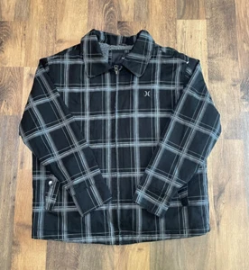 Hurley Fleece Lined Jacket Boys Medium Black Gray Plaid Skateboarding Modern - Picture 1 of 10