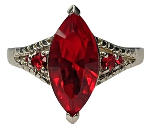VTG Signed Sterling 925 STS Chuck Clemency Ruby Red Topaz Marquise Ring SZ 7.25 - Picture 1 of 10