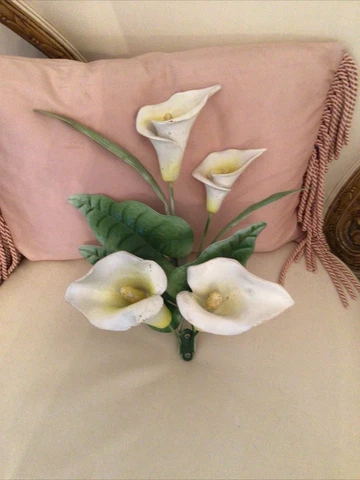 vtg antique tole Calla Lily  Wall sconce italian? metal Flower Cover
