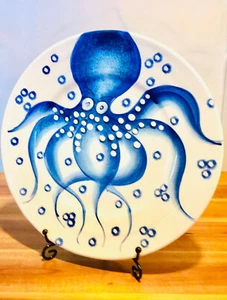 Bassano di grappa Keramik Italien blauer Octopus Speiseteller handbemalt 22x22x2 - Bild 1 von 4