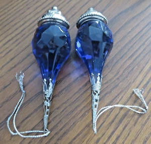 Lot of 2 Fan Pulls, Ornaments ? 4.75" L String Holder Cobalt Blue & Silver Tone - Picture 1 of 9