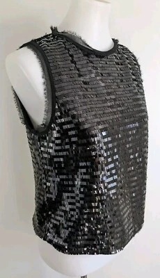 Whowhatwear Boxy Black Sequin Top Blouse Sleeveless Tank Dressy Party Bling M - Image 1 of 4