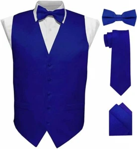 Vittorio Farina Hombre Chaleco Satinado, Corbata, Pajarita y Bolsillo Cuadrado Conjunto (Negro - Imagen 1 de 69
