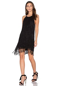 NUEVO CON ETIQUETAS $398 XS, S, M JOIE Sanibel Adornado Con Cuentas Flecos Vestido Rejuste Negro - Imagen 1 de 6
