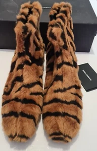 Dolce And Gabbana Napoli DG Tiger Faux Fur Ankle Chelsea Boots Tan uk 6 eu 39 - Picture 1 of 10