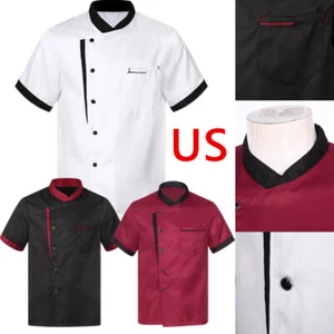 Mens Womens Chef Coat Short Sleeve Kitchen Work Uniform Cook Jacket - Picture 1 of 49