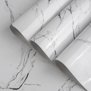 Black White Marble Paper Thick Glossy Countertop Contact Paper for 16"x197" - Picture 1 of 7