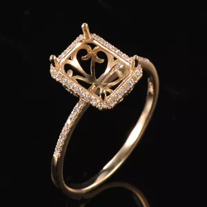 Anillo de diamantes naturales semi montaje corte esmeralda 9x7 mm oro amarillo sólido 14K - Imagen 1 de 5