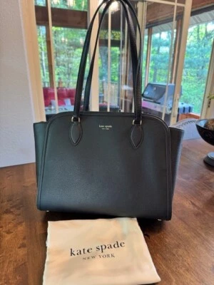 Kate Spade New York Taylor Pebbled Leather Shoulder Work Tote Black Gold KI466 - Image 1 of 4