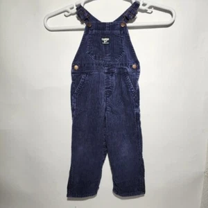 Salopette bavaglino gilet vintage Osh Kosh B'Gosh 24 mesi velluto a coste blu polsino a quadri - Foto 1 di 6