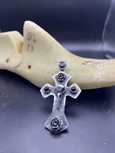 Giant Cross With Raven Skull Pendant Sterling Silver - Picture 1 of 7