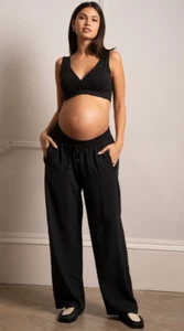 Seraphine Reina Wide Leg Black Maternity Pants with Pockets Size US 8 6169 - Picture 1 of 4