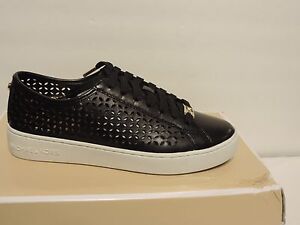 New Michael Kors Olivia Sneakers lace up black perforated leather upper 5,5 