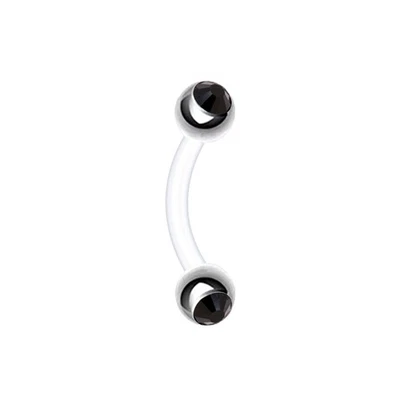 2pc Flexible Silicone Eyebrow Bar Ring CZ Crystal Ball Snake Eye Curved Barbell - Image 1 of 3
