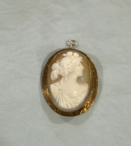 Elegante broche camafeo concha de montaje en oro macizo de 10k colgante diosa - Imagen 1 de 9