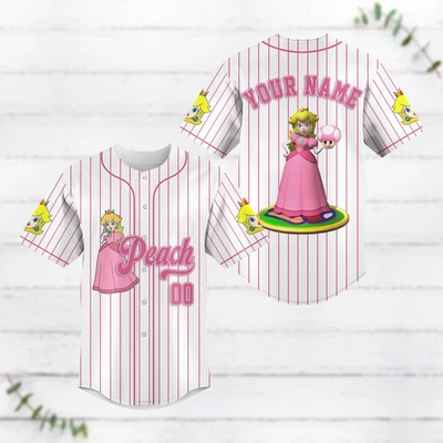 Camiseta de béisbol personalizada Princesa melocotón línea rayas Super Mario camiseta de béisbol Vi Foto 1 de 4