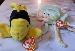 TY Beanie Baby Bubbles the Tropical Fish (‘95) & Goochy the Jellyfish (‘99) - Picture 1 of 6