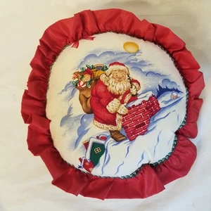 Christmas Santa Claus Pillow Round 10" Vintage Grandmacore EUC - Picture 1 of 5