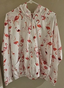 Unionbay leichte Jacke mit Kapuze und durchgehendem Reißverschluss Taschen rosa Flamingos Large neu mit Etikett - Bild 1 von 9