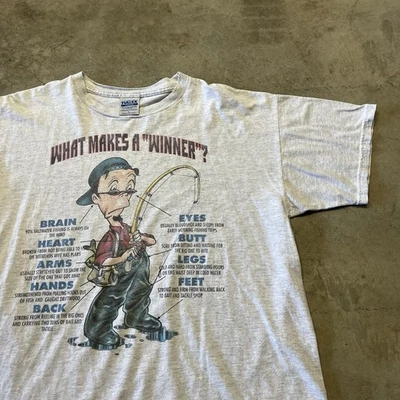 Camiseta De Colección Tultex Pesca Dibujos Animados Para Hombres XL Gris Divertida Broma Papá Ganador Años 90 Foto 1 de 4