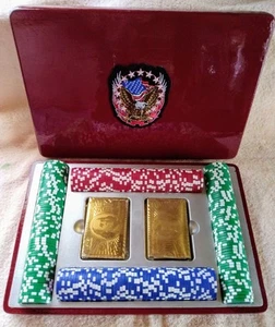 Patriotic Sparkling Poker Set In Burgundy Case - Picture 1 of 6