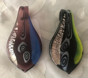 Art Glass 2 Pendant jewelry Size 2.5” X 1” - Picture 1 of 2