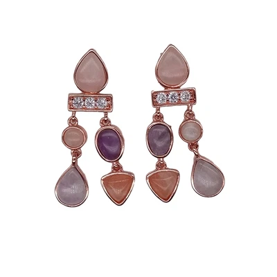 玫瑰石英紫水晶粉红色Aventurine吊坠耳钉 — 第 1/4 张图片